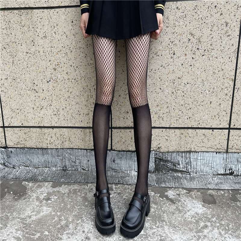 レディースレギンス　二重デザイン網タイツレギンス
